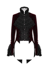 Red Jacquard Velvet Womens Swallow Tailed Gothic Coats - Product - 4