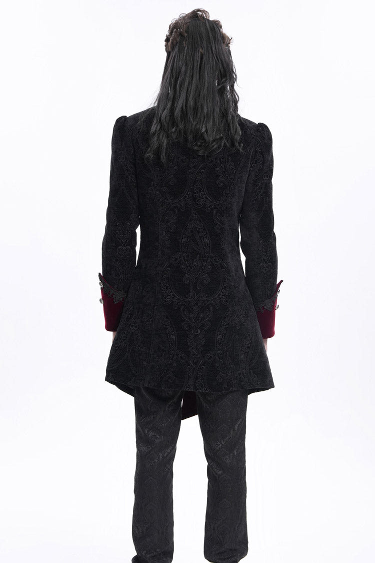 Black/Red Lapel Collar Long Sleeves Crochet  Men's Gothic Jacket - Product - 7