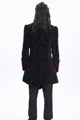 Black/Red Lapel Collar Long Sleeves Crochet  Men's Gothic Jacket - Product - 7