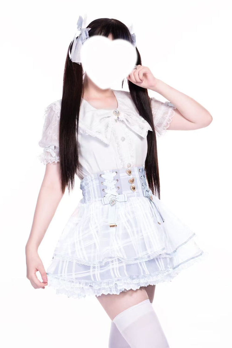 [Love Hanabi] Triple-Layered Bowknot Lace-Up Organza Sweet Jirai Kei Japanese Skirt 3 Colors - Product - 17
