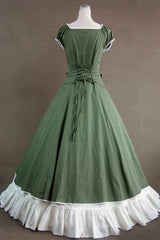 Green Cotton Square Collar Cap Sleeves Floor Length Pleats Bowknot Cardigan Victorian Gothic Lolita Dress - Product - 2