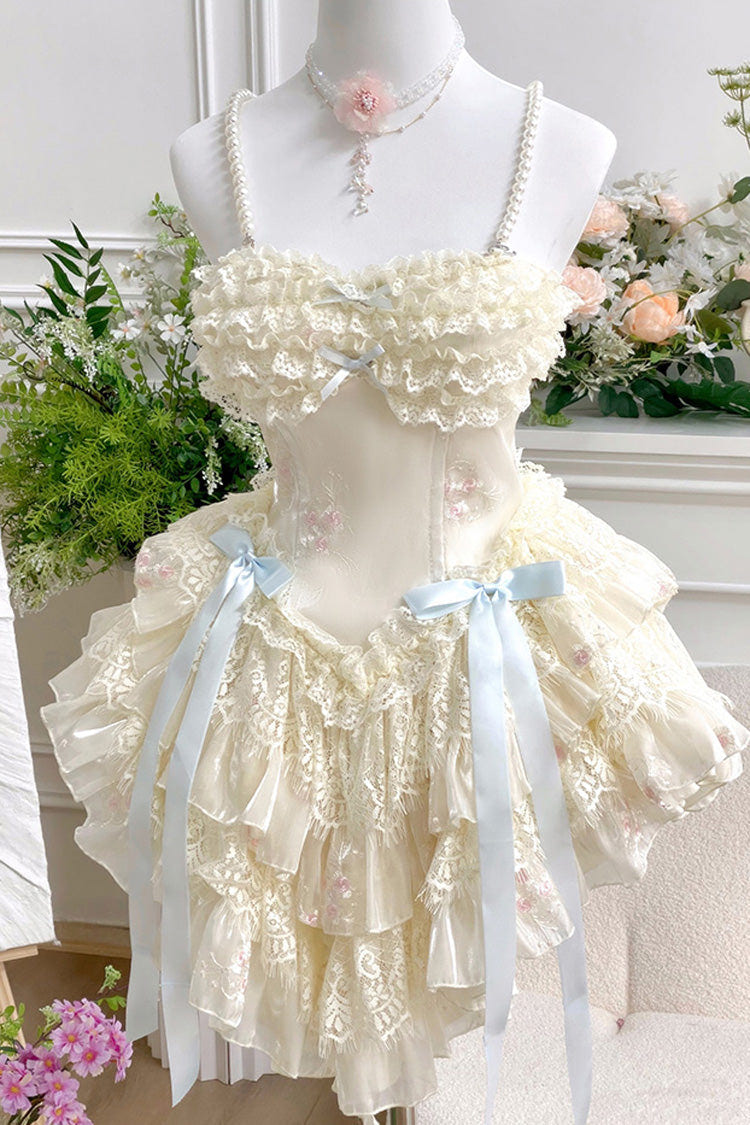 Dream of Love Multi-Layered Ruffle Bowknot Lace Sweet Lolita Dress 2 Colors - Off-White - 3