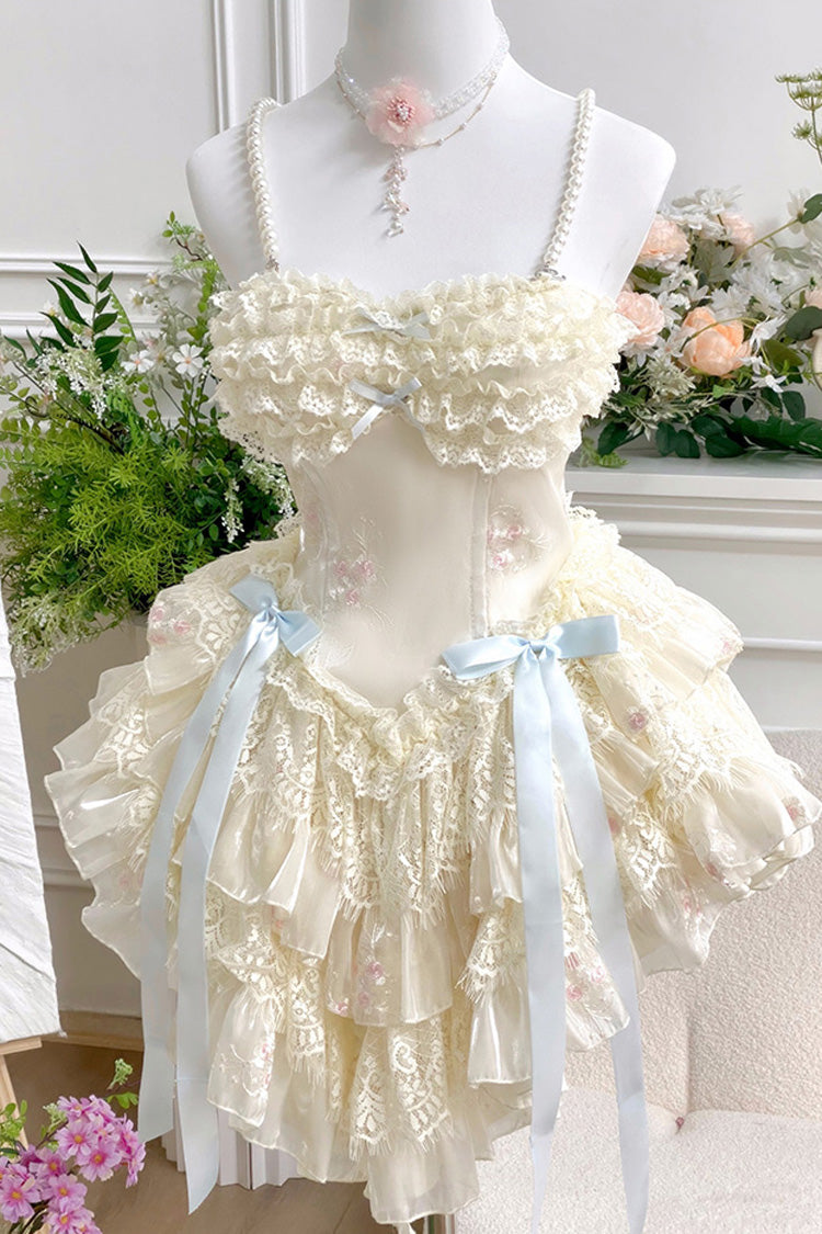 Dream of Love Multi-Layered Ruffle Bowknot Lace Sweet Lolita Dress 2 Colors - Off-White - 3