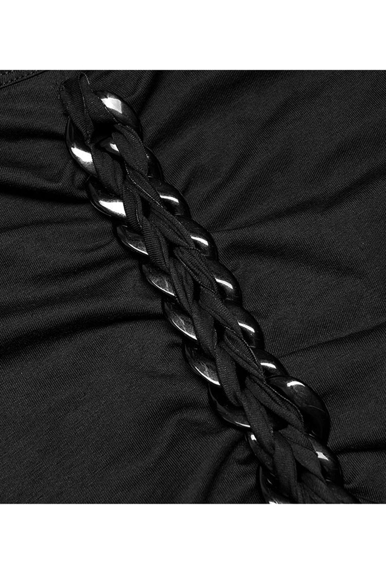 Black Elasticity Knitting Tie Braid Sexy Off The Shoulder Long Sleeve Women's Plus Size Gothic T-Shirt - Product - 8