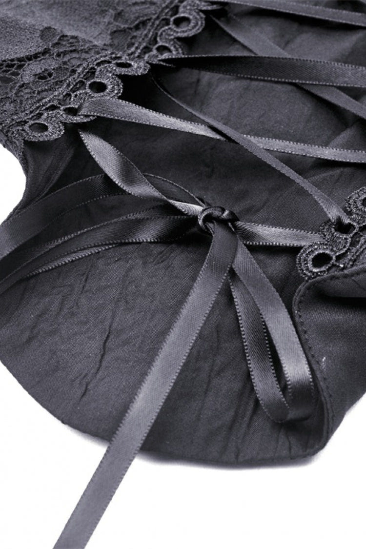 Black Ruffled Lace Splice Lace-Up Women's Gothic Overbust Corset - Product - 14