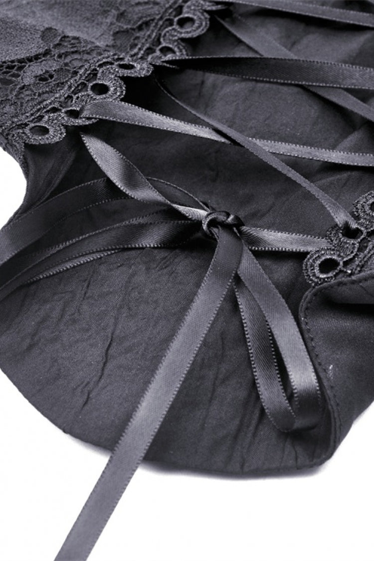 Black Ruffled Lace Splice Lace-Up Women's Gothic Overbust Corset - Product - 14