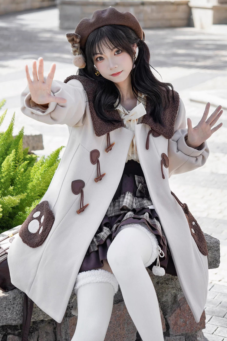 Ivory Lapel Collar Long Sleeves Horn Button Sweet Japanese College Style Lolita Coat - Product - 2