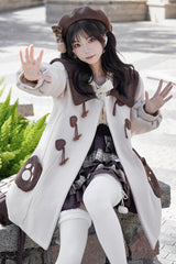 Ivory Lapel Collar Long Sleeves Horn Button Sweet Japanese College Style Lolita Coat - Product - 2