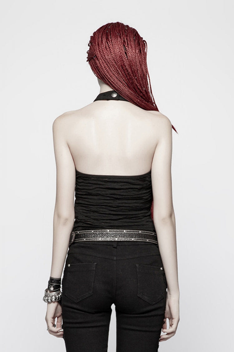 Black Metal Chain Sleeveless Ripped Women's Halter Steampunk Vest - Product - 3