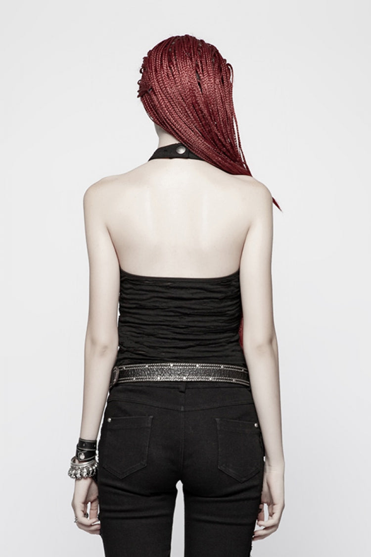 Black Metal Chain Sleeveless Ripped Women's Halter Steampunk Vest - Product - 3