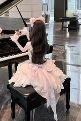 Pink [Heart of Butterfly] Halterneck Sleeveless Multi-Layered Ruffle Embroidery Princess Ballet Lolita Jsk Dress Set - Product - 4