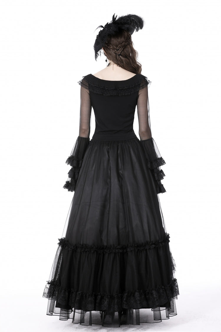 Black Multi-Layered Ruffled Lace Long Trumpet Sleeves Women's Gothic Princess Sexy Top - Product - 4