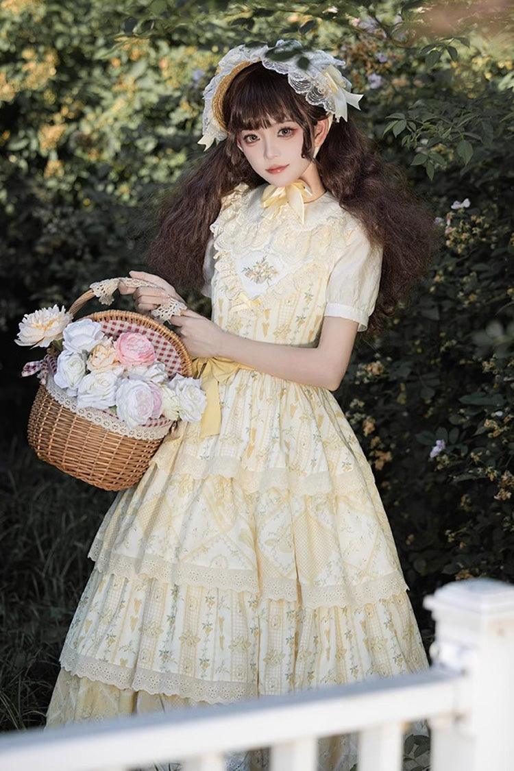 Yellow Multi-layer Sunflower Print Ruffle Embroidery Sweet Chinese Style Lolita Jsk Dress - Product - 7