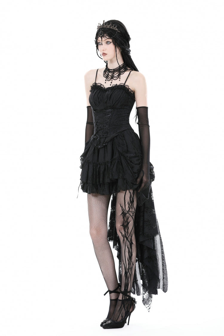 Black Ruffled Lace Splice Lace-Up Women's Gothic Overbust Corset - Product - 11