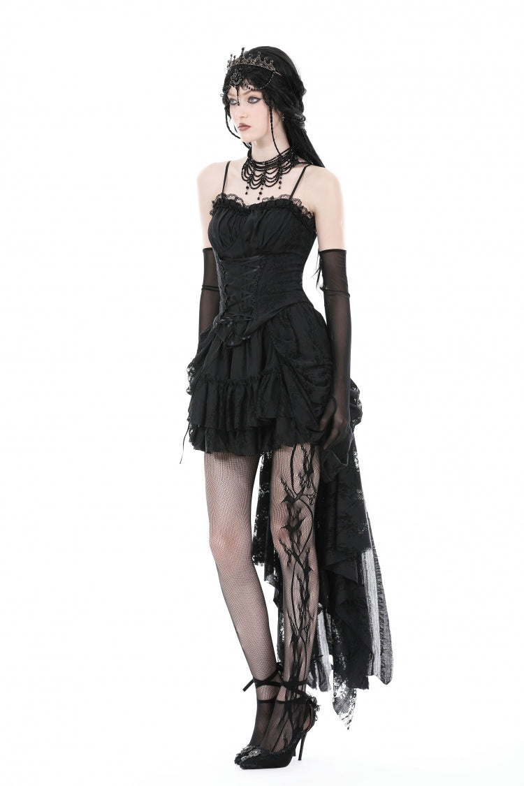 Black Ruffled Lace Splice Lace-Up Women's Gothic Overbust Corset - Product - 11