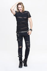 Black Partition Diamond Shape Mesh Gothic Punk Mens Tops T-Shirt - Product - 3