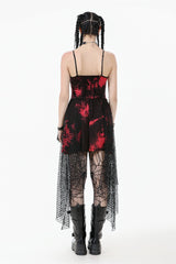 Red Sleeveless Mesh Hem Asymmetric Tie-dyed Women's Punk Slip Dress - Product - 4