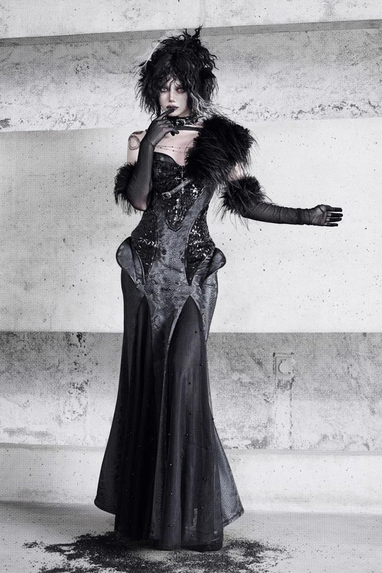Black [Snake Eye Shadow] Sleeveless Print Stitching Slim Gothic Lolita Jsk Dress - Product - 10