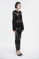 Black Segmented Mesh Matching Chain Women's Punk Hooded Sweater - Product - 5