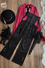 Black/Red [Moonlit Return] Jacquard Printed Lace-Up Gothic Elegant Ouji Lolita (Blouse/Pants/Shorts/Vest) - Pants(Only) - 11