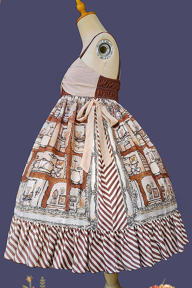 Brown [Underground Bear] Print Ruffle Bowknot Sweet Lolita Dress - Product - 11