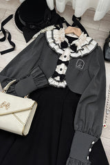 Black [Serenade] Long Sleeves Ruffle Bowknot Fake Two Pieces Classic Lolita Dress - Product - 10