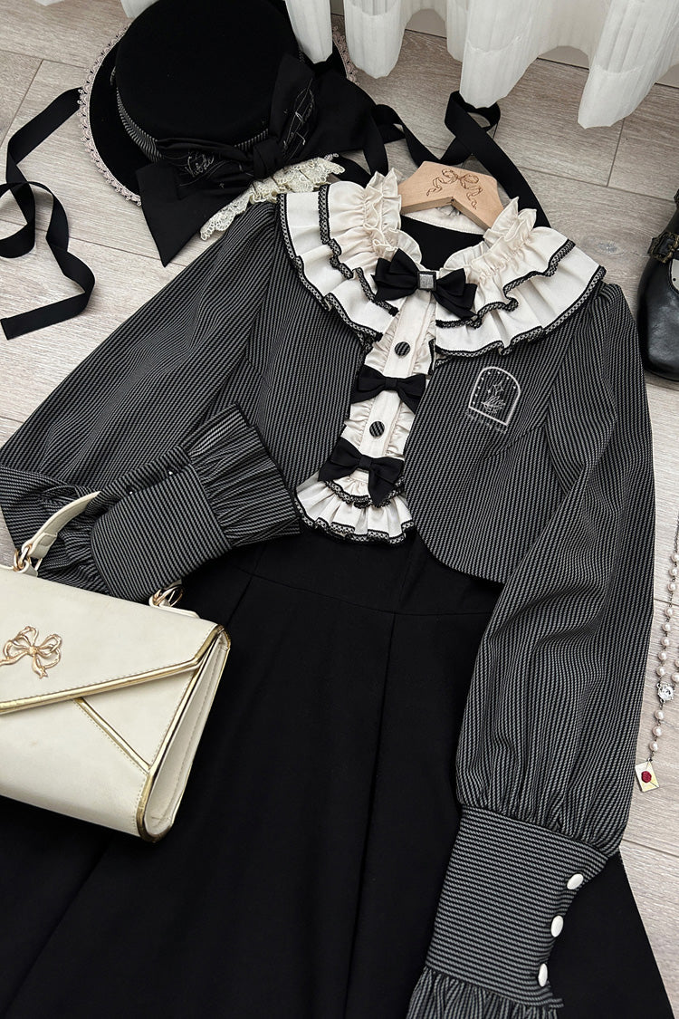 Black [Serenade] Long Sleeves Ruffle Bowknot Fake Two Pieces Classic Lolita Dress - Product - 10