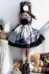 Multi-Color Multi-layer Chinese Ink Style Print Ruffle Sweet Lolita Jsk Dress Set - Multi-Color - 1