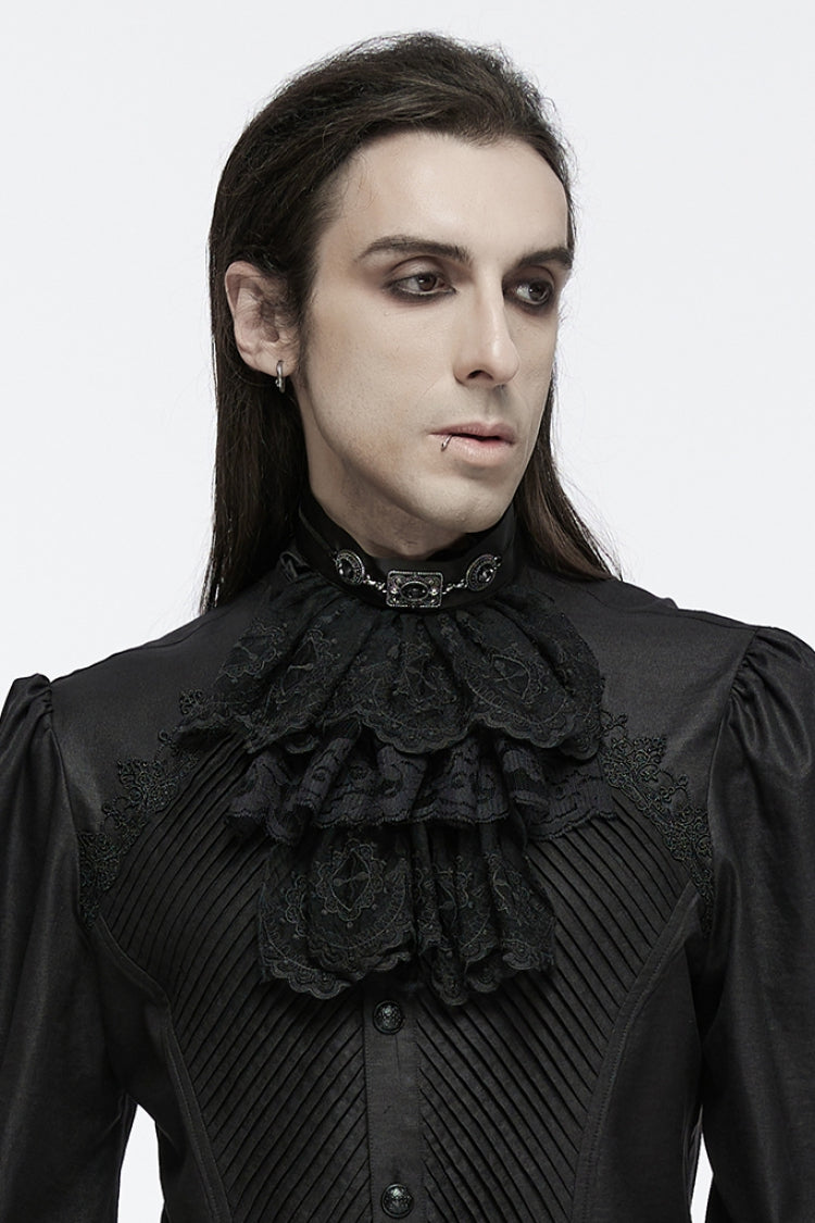 Black Multi-Layered Lace Mesh Men's Gothic Neckwear - Product - 4