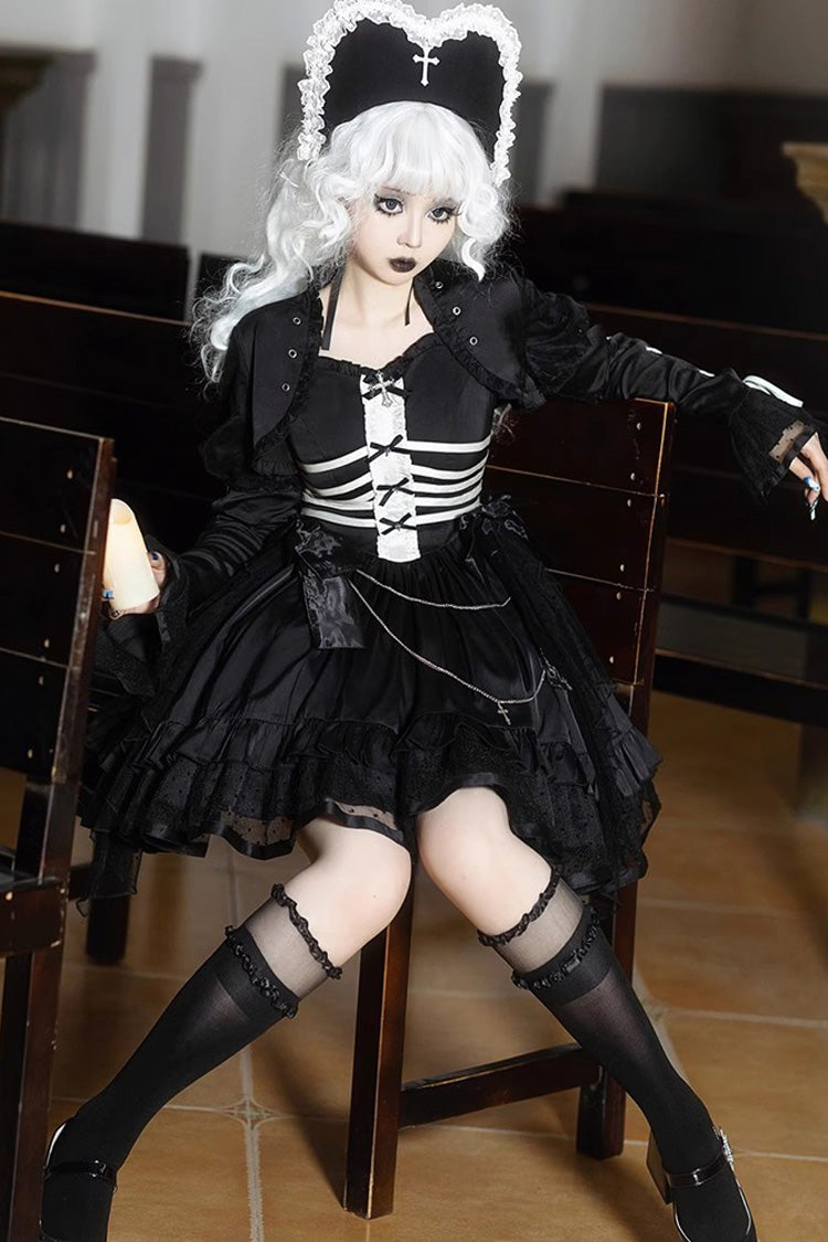 Black Multi-layer Ruffle Gothic Elegant Princess Lolita Jsk Dress - Product - 2
