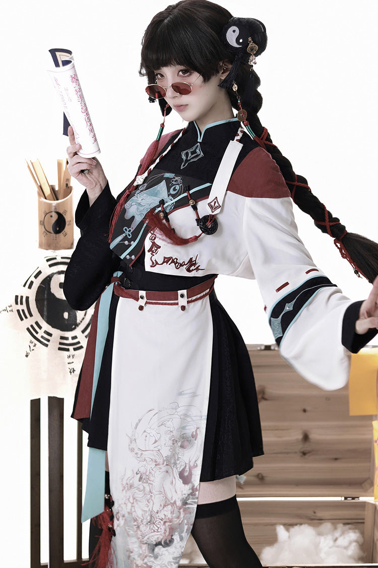 Multi-Color [Walking With The Demon] Print Asymmetric Gothic Chinese Style Ouji Lolita Skirt - Product - 15