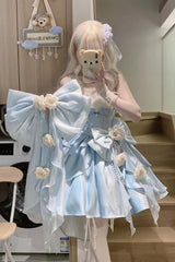 Blue [Rose Heart Knot] Ruffle Hanayome Bowknot Sweet Princess Gorgeous Lolita Jsk Dress - Product - 3