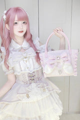 Sweet Ruffle Bowknot Zipper Pearl Chain Japanese Lolita Handbag 4 Colors - Product - 4