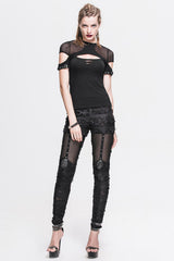 Black Sexy Skeleton Palm Ripped Knitted Gothic Womens Pants - Product - 5