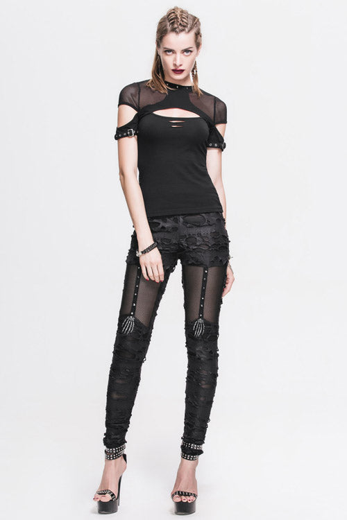 Black Sexy Skeleton Palm Ripped Knitted Gothic Womens Pants - Product - 5