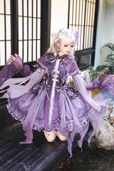 Purple Stand Collar Embroidered Pearl-Decorated Gothic Lolita Jsk Dress Set - Product - 5