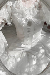 White/Pink [Snow of Love] Ruffled Hanayome Open-Front Bow Lace Sweet Princess Lolita Dress - Product - 8