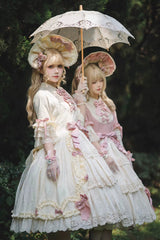 Pink [Lilica Garden] Lapel Collar Short Trumpet Sleeves Ruffled Open-Front Bow Lace Sweet Elegant Luxurious Lolita Dress - Product - 6