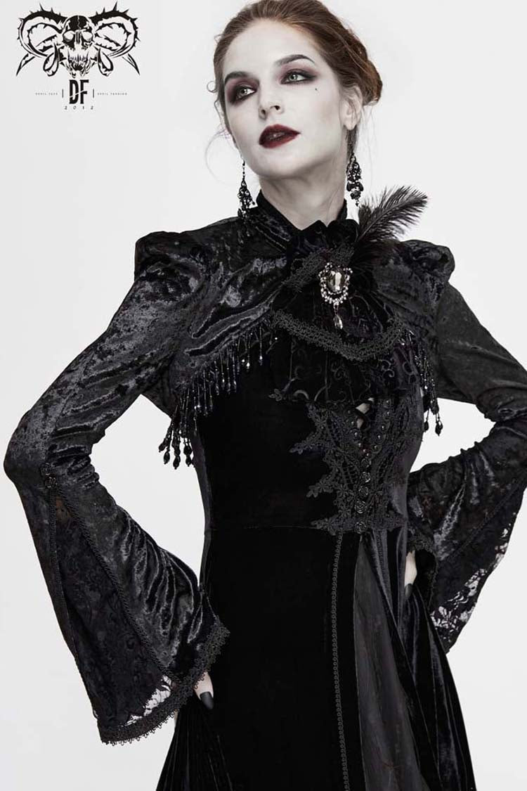Black Lace Velvet Bubble Trumpet Sleeve Women's Gothic Small Shawl - Product - 4