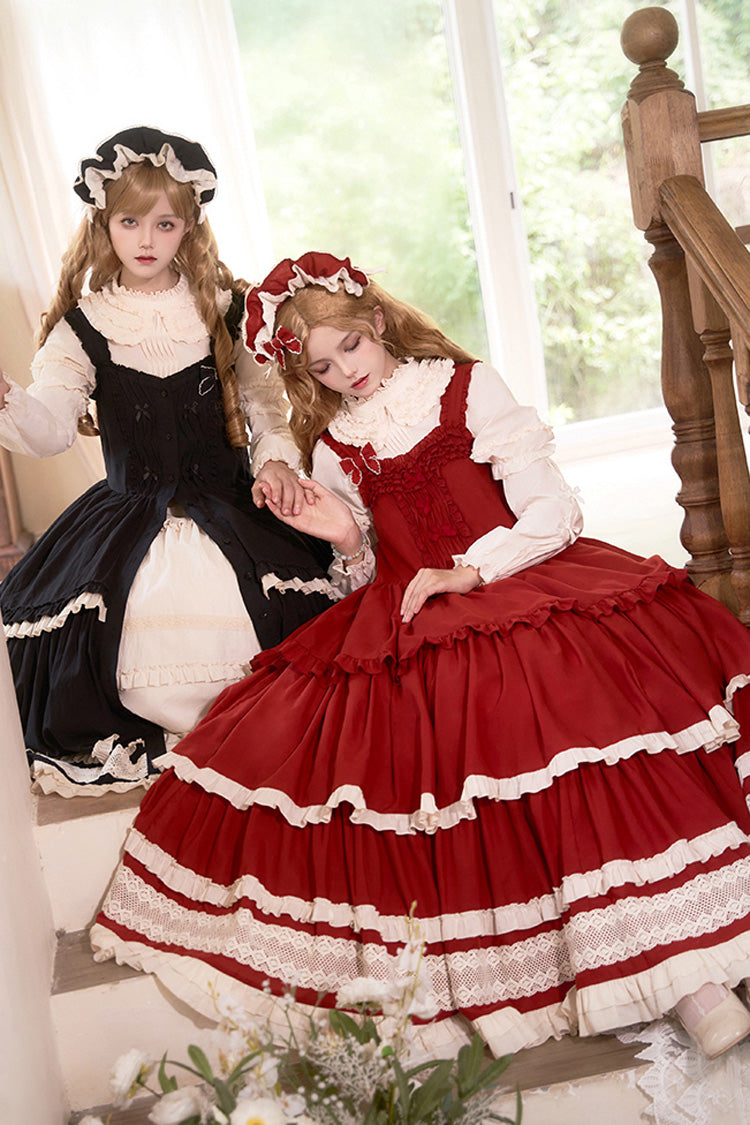 Black [Lily] Multi-Layered Ruffle Lace Classic Elegant Lolita Jsk Dress - Product - 16