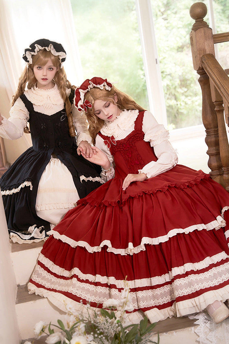 Red [Lily] Multi-Layered Ruffle Lace Classic Elegant Lolita Jsk Dress - Product - 16