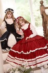 Red [Lily] Multi-Layered Ruffle Lace Classic Elegant Lolita Jsk Dress - Product - 16