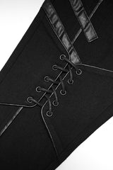 Black Faux Leather Stitching Lace-Up Slim Skinny Women's Punk Jeans Pants - Product - 6