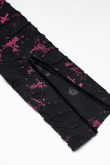 Black/Red Long Sleeves Print Slim Ripped Tie-dyed Women's Gothic Dress - Product - 6