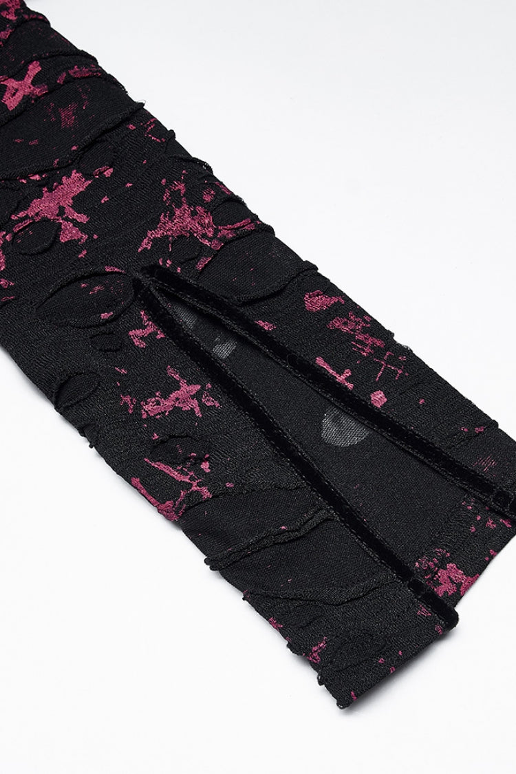 Black/Red Long Sleeves Print Slim Ripped Tie-dyed Women's Gothic Dress - Product - 6