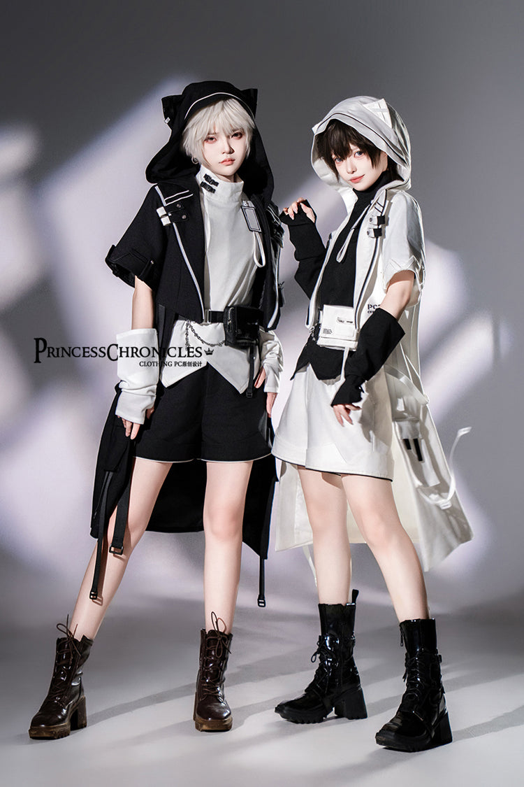 White Functional Style Stand Collar Short Sleeves Ouji Fashion Prince Handsome Lolita Blouse - Product - 16