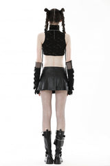 Black Faux Leather Metal Belt Buckled Pleated Women's Punk Mini Skirt - Product - 4