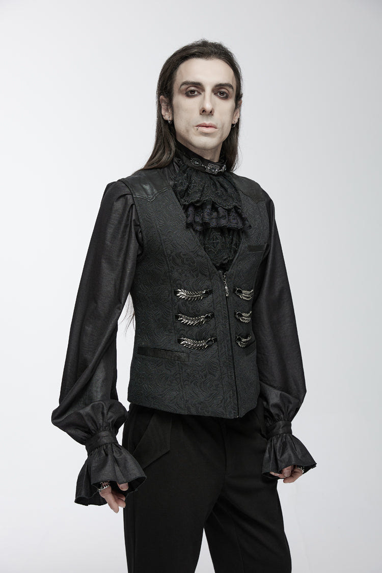 Black Sleeveless Buckle-up Loops Zip Men's Gothic Vest - Product - 4