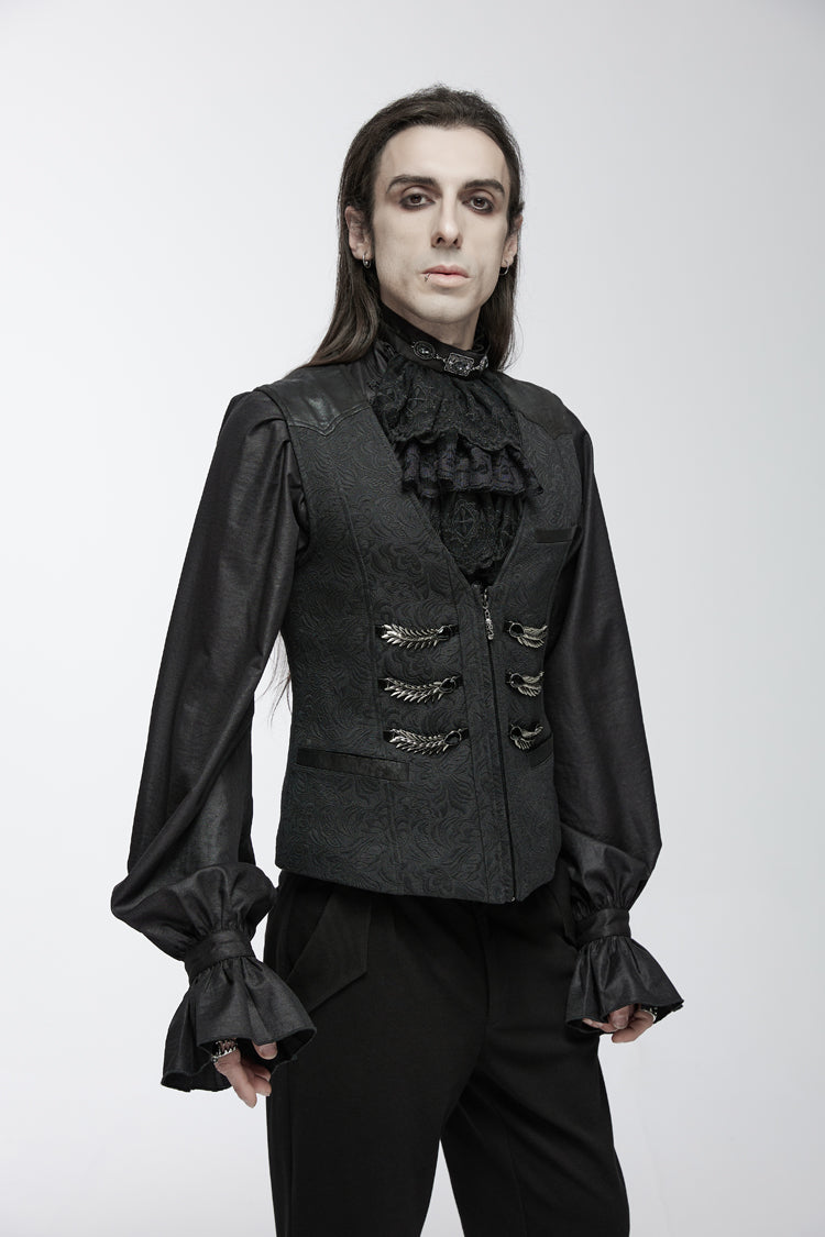 Black Sleeveless Buckle-up Loops Zip Men's Gothic Vest - Product - 4