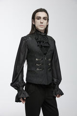 Black Sleeveless Buckle-up Loops Zip Men's Gothic Vest - Product - 4